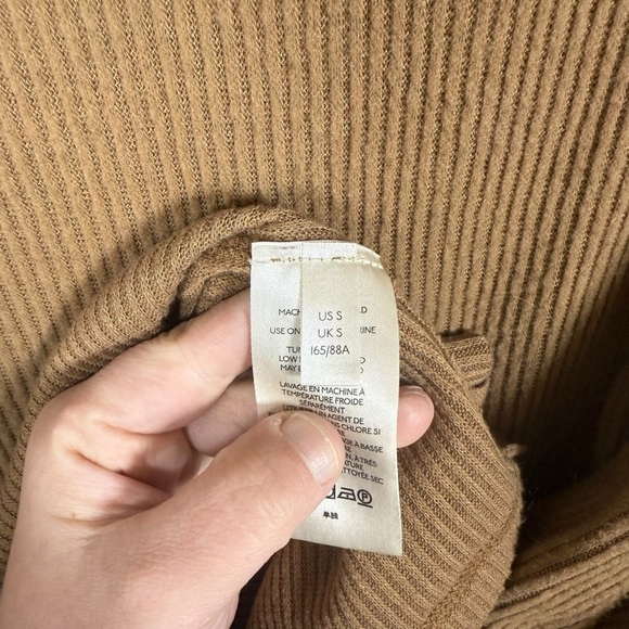 Free People Juicy Light Brown Ribbed Knit Cowl Neck Sweater Camel Small - Picture 12 of 15